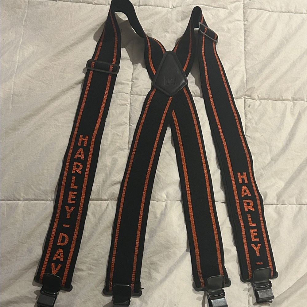 Harley-Davidson Black and Orange Logo Suspenders with Metal Clips